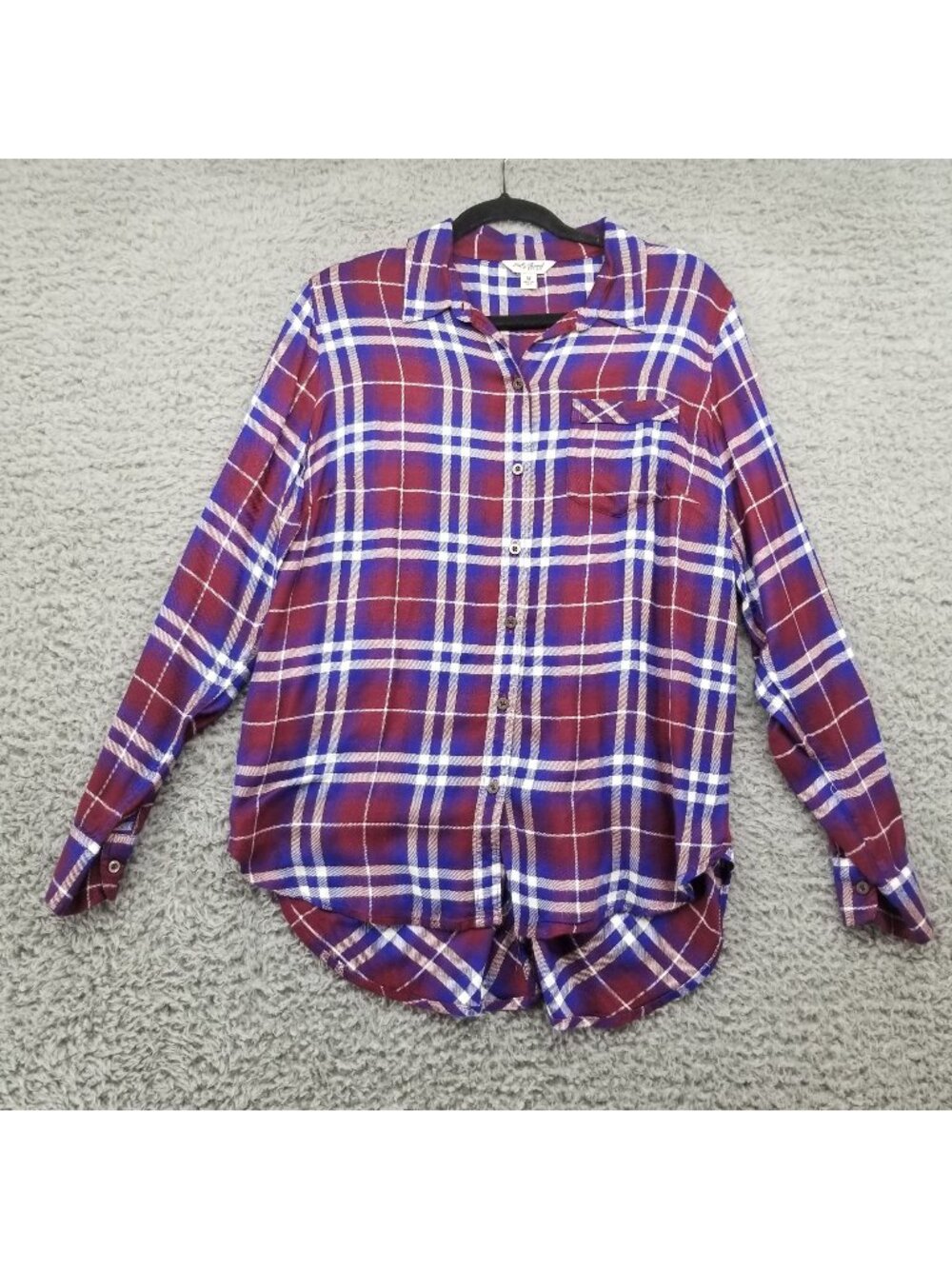 Lucky Brand Top Womens Medium Red Blue Plaid Long Sleeve Button Down Blouse